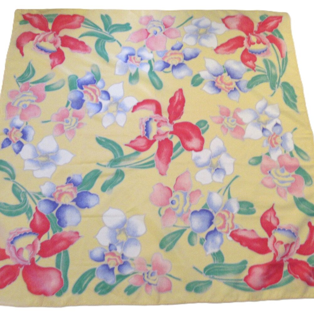 Elorian Original Women Scarf Japan Floral Orchids Red Lilac Peach Square 25"